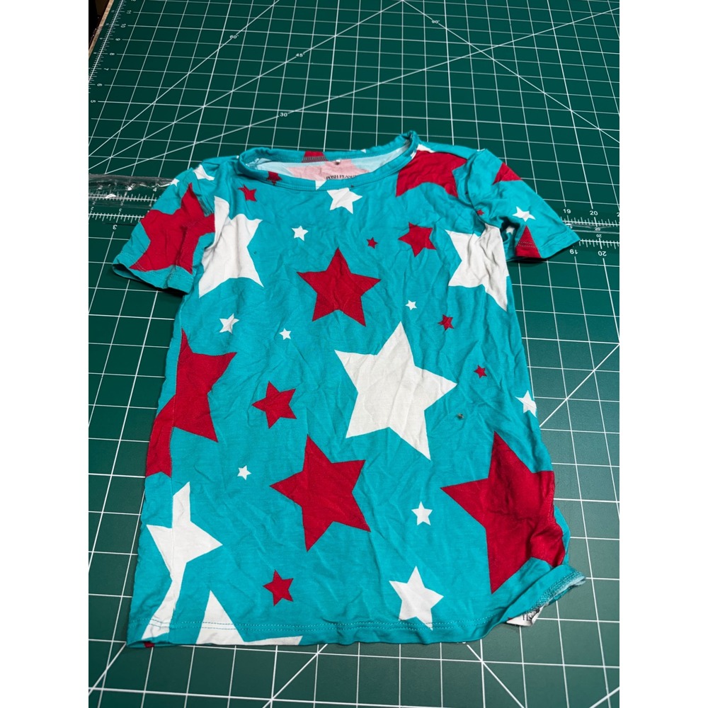 Posh Peanut Kids Teal Blue Red White Star Pajama Set Size 7Y-8Y Viscose Bamboo